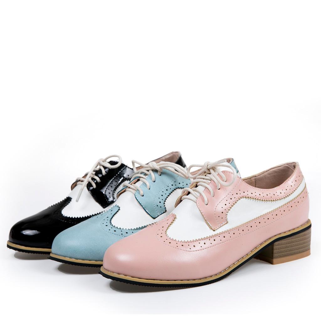 

Женские винтажные туфли на одинарной платформе в британском стиле, маленькие туфли на толстом резном каблуке 38 светло-синий