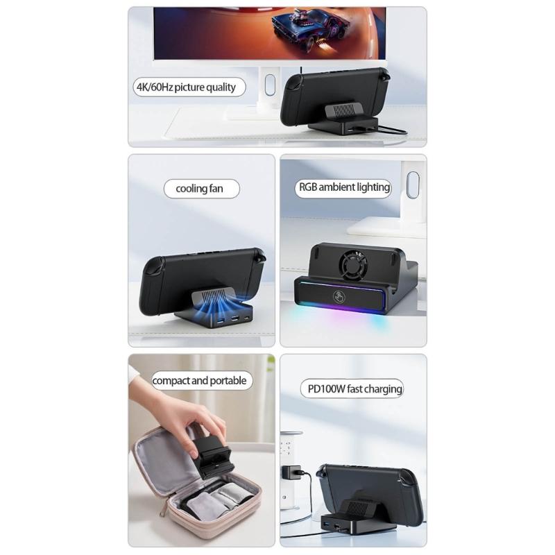 3 Port Adapter Docking Station for Game Consoles with Cooling System Stable Base Plugs Play Functionality