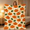 Cozy Smiling Pumpkin Fleece Throw Blanket Suitable for Sofa Bed Couch Travel - Cream Background with Repeating Orange Pumpkins & Green Leaves, Soft Wa