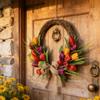 Artificial Floral Wreath European Style Colorful Flowers Hanging Wreath for Indoor Outdoor Home Decoration Orange Red