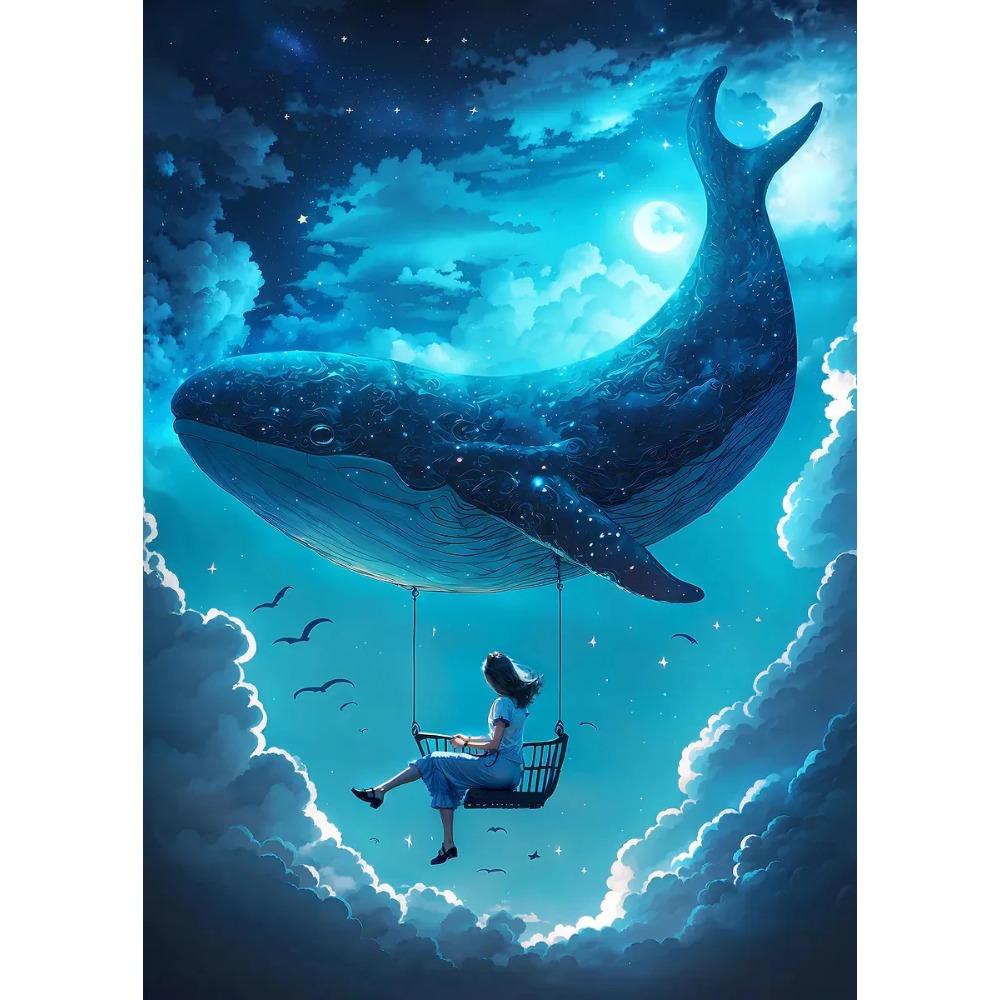 Dreamy Whale Posters Magical Serene Night Surreal Surrounded By Stars Prints Canvas Painting Art Wall Pictures Home Room Decor