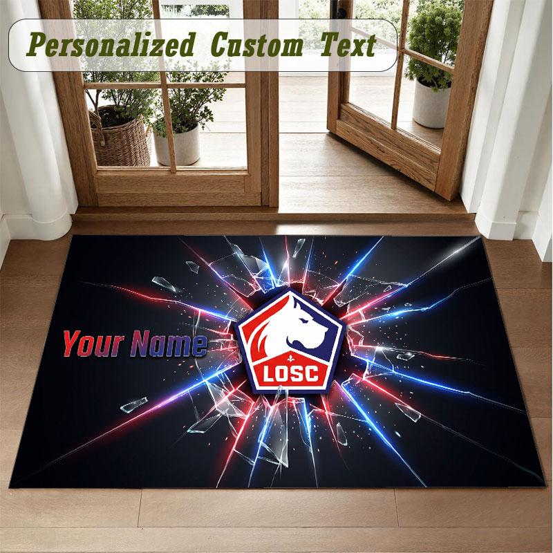 Crystal Velvet Square Rug Custom NameLOSC Lille FC Pattern Non Slip Home Floor Decor Rug