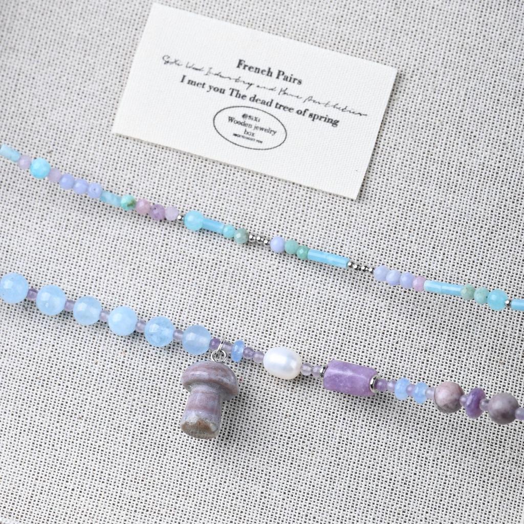 Pendentif Champignon en Lépidolite Pierre Naturelle Taro Lavande Chaîne de Clavicule - Style Jardin Monet Coréen