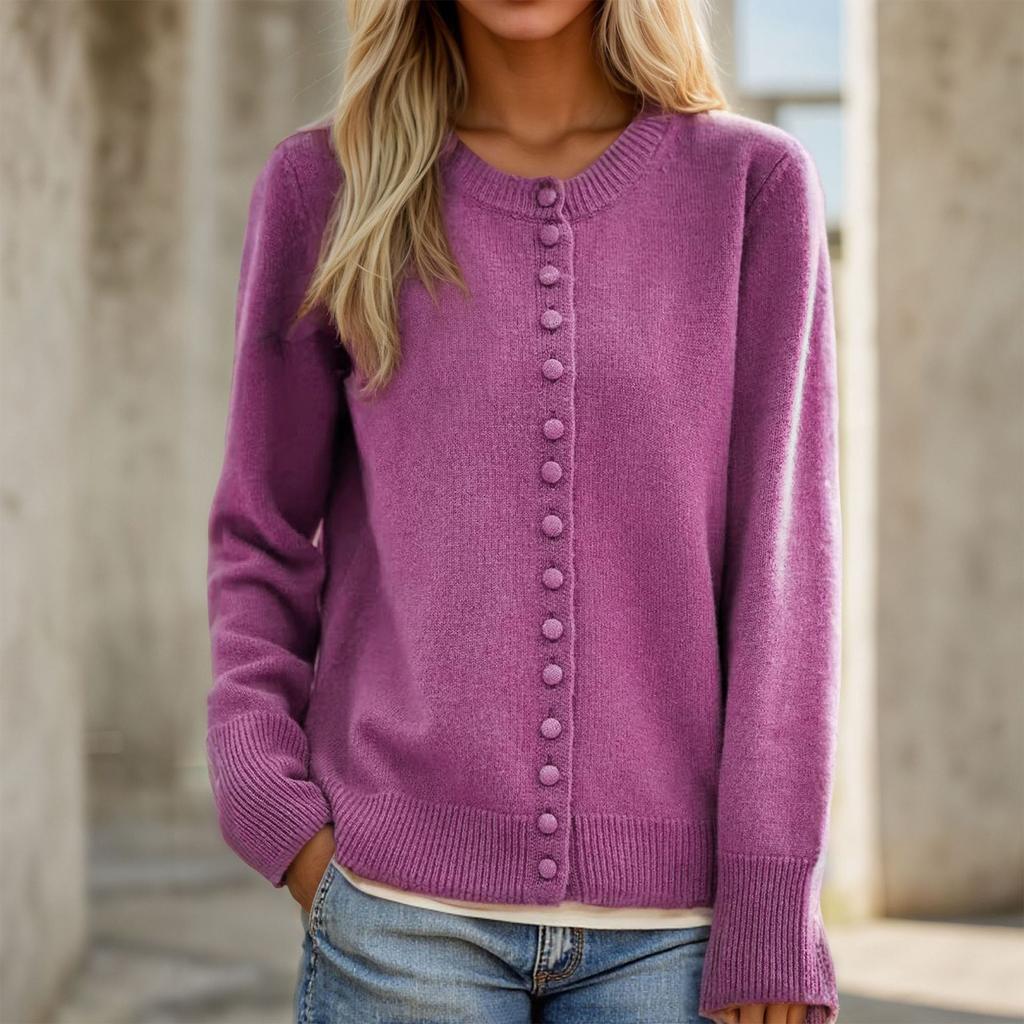 Women's Lightweight Cardigans Button Down Crewneck Loose Solid Knitted Sweater Coat Long Sleeve Casual Outerwear