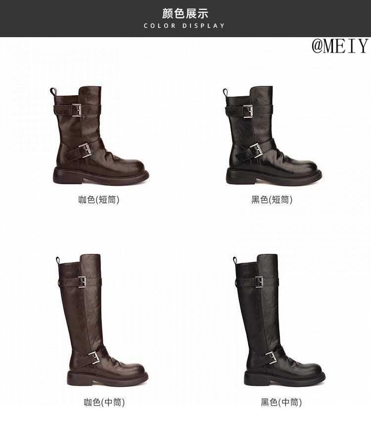 Matka winogronowa w tym samym stylu, 4 cm wyższa~ dwa rodzaje wysokości cholewki podwójne sprzączki z okrągłym noskiem zamek błyskawiczny z boku grube podeszwy buty jeździeckie damskie zimowe