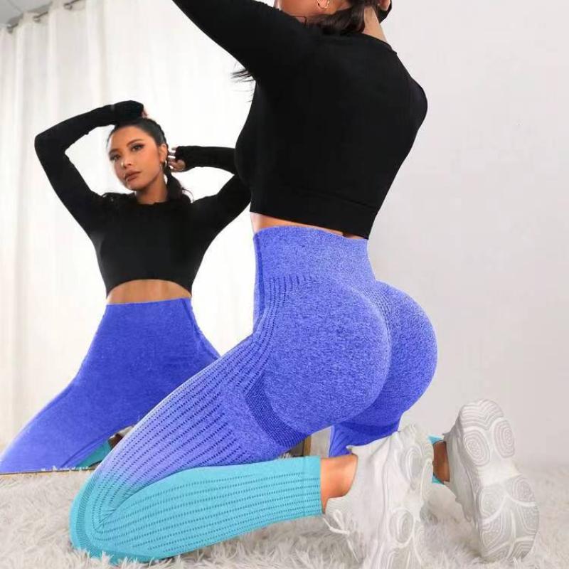 Gradient Seamless Casual Sports Fitness Yoga Pants Women Hollow Out Slim Fit High Waist Yoga Leggings Trouser Ladies Running Gym Yoga Leggings 25607