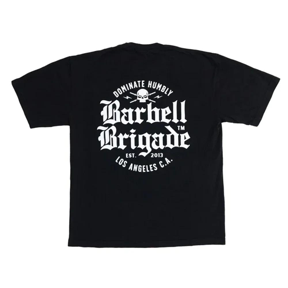 

Barbell Brigade Gym Men T-shirt Male Sports Gym Muscle Fitness T Shirt Loose Cotton Short Sleeve Summer Bodybuilding Tee Tops 4XL