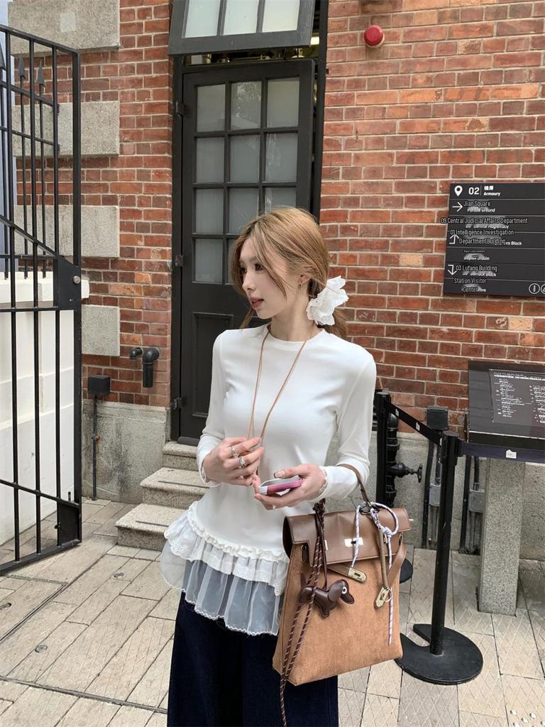 Elegant Korean-Style Long-Sleeve Ballet T-Shirt for Women