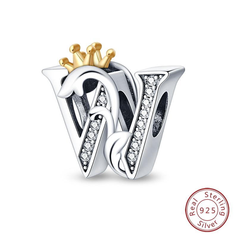 Charms Fit Qikaola Original Bracelets Classic Crown 26 Letters Alphabet Charms Beads For Women Fine Diy Wedding Jewelry Gift