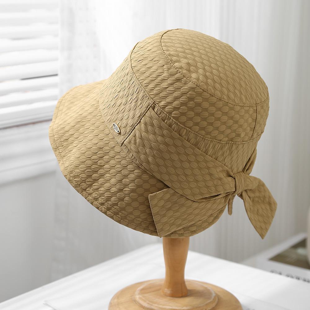 New stylish and elegant bow metal small standard bucket hat plaid outdoor travel sunshade sunscreen face hat