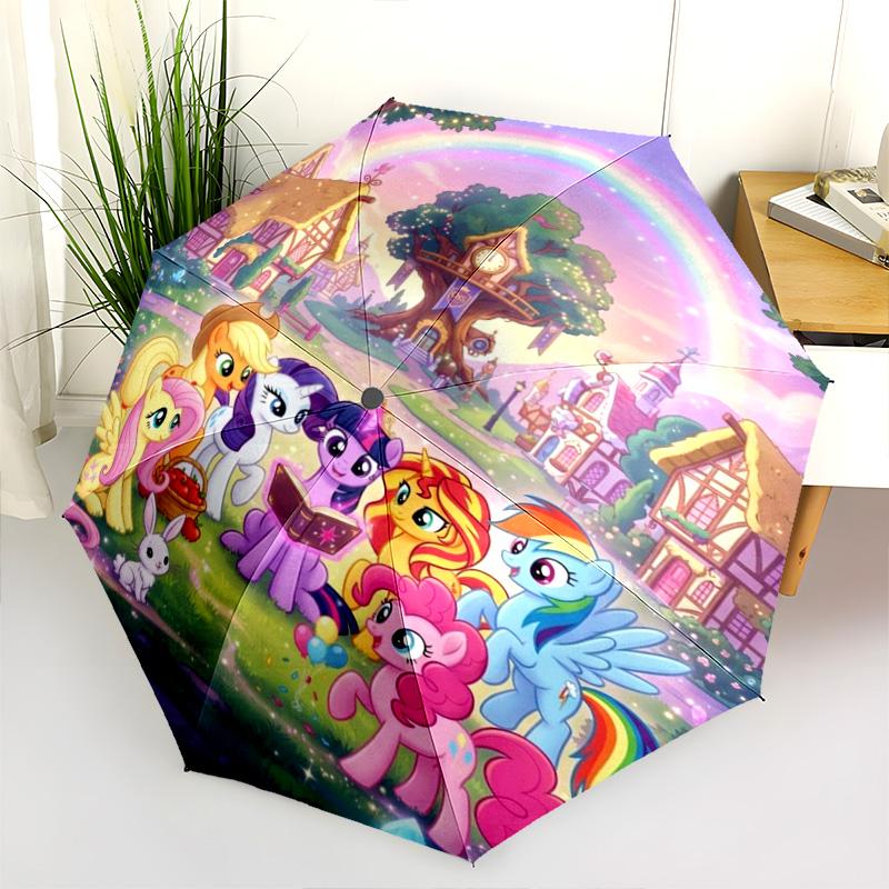 Magical Rainbow Pony Friends Folding Umbrella Travel Umbrella Three Folds Travel Umbrella Printing