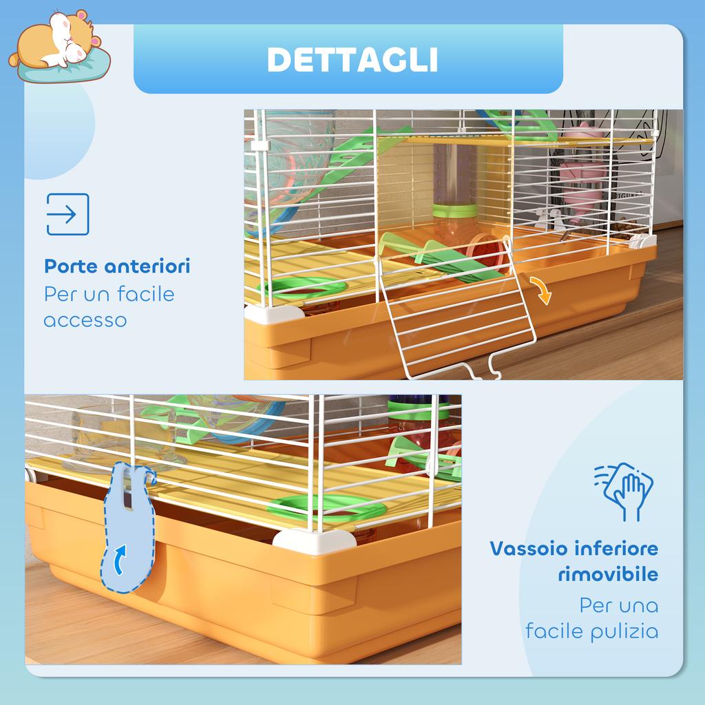 5-Tier Hamster Cage with Tubes, Wheel, Ladders, House and Bottle, 46x30x58 cm, Orange
