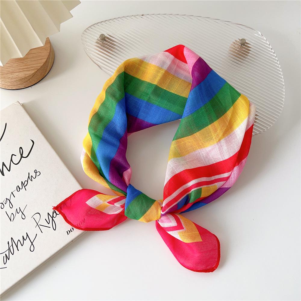 

Жіноча весняно-літня квіткова шовково-бавовняно-лляна хустка: Корейська мода Хустка та Пов язка для волосся 55cm