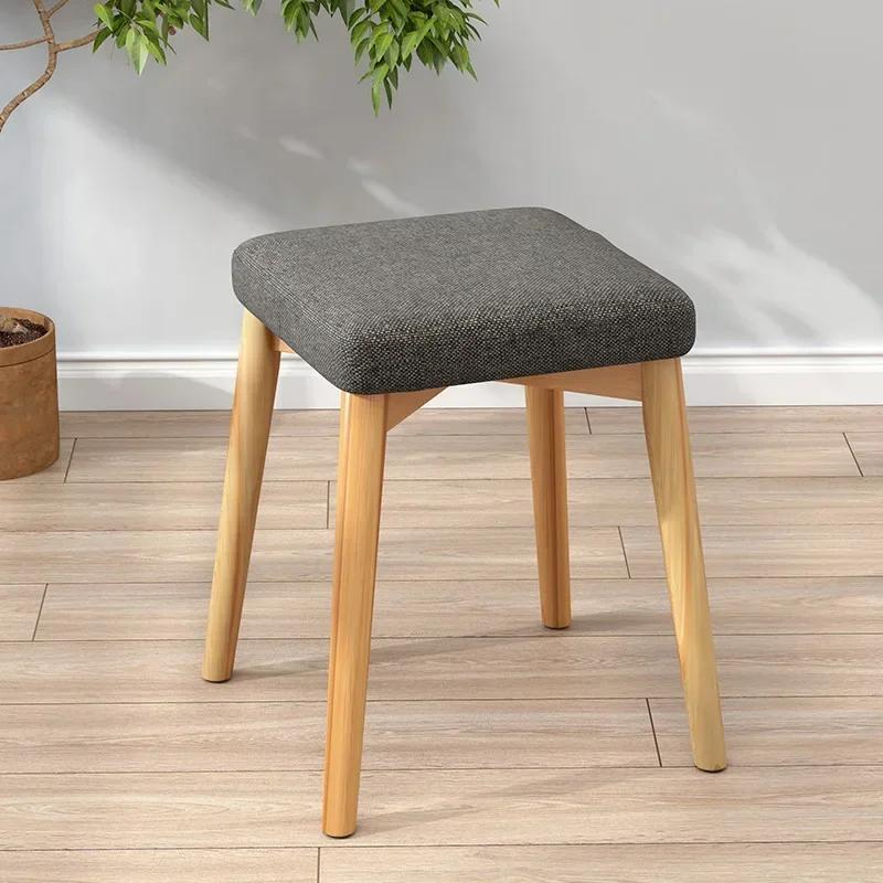 Solid Wood Fabric Stool - Small Bench for Living Room, Sofa Ottomans & Shoe Changing