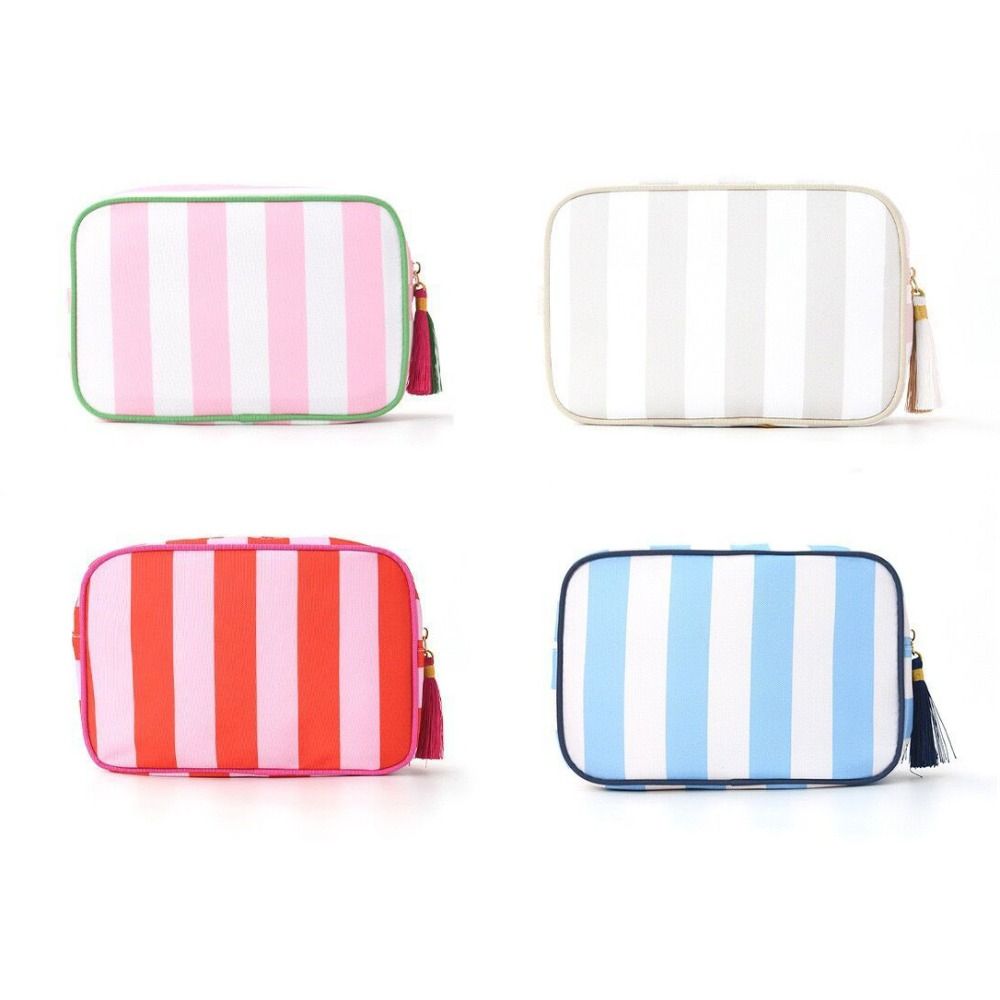 Fashion Striped Cosmetic Bag Tassel Portable Canvas Bags Large Capacity High-Value Makeup Organizer Travel