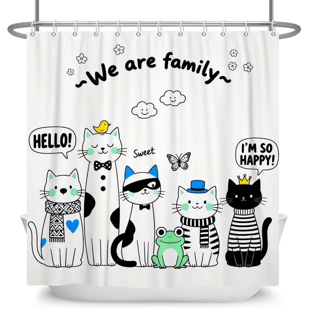 Funny Cartoon Animals Shower Curtain For Bathroom Healing Text Cat Animals Waterproof Fabric Bathtub Bathroom Curtain With Hooks