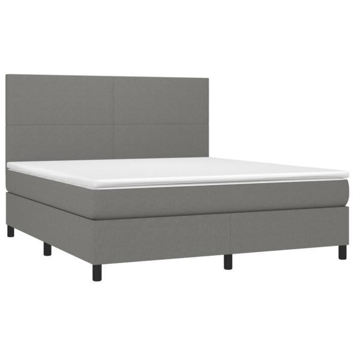 3141634 vidaXL Lit à sommier tapissier avec matelas Gris foncé 180x200cm Tissu
