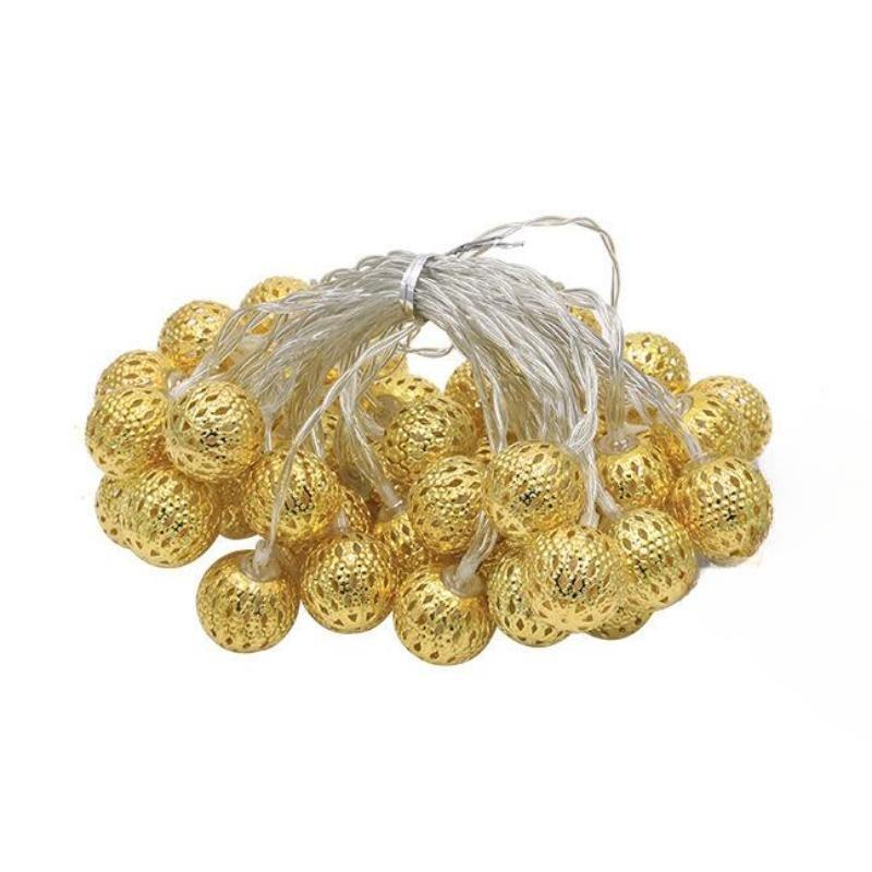 Iron Moroccan Ball Light String Ramadan Atmosphere Decoration LED Light String Cabinet Courtyard Decoration Hollow Ball