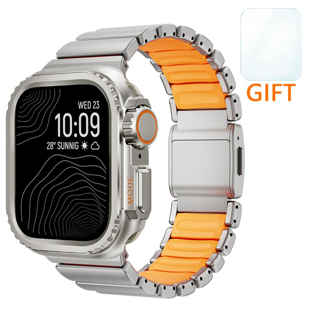Men Titanium Band+Metal Case for Apple Watch Ultra 3 49mm Luxury Rubber Strap for iWatch Series 11 10 46mm 9 8 7 6 SE 44mm 45mm