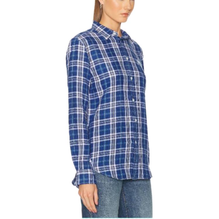 Polo Ralph Lauren Geruite Enkele Rij Knopen Spitse Kraag Lange Mouwen Shirt Dames shirts Blauw 211920926-009