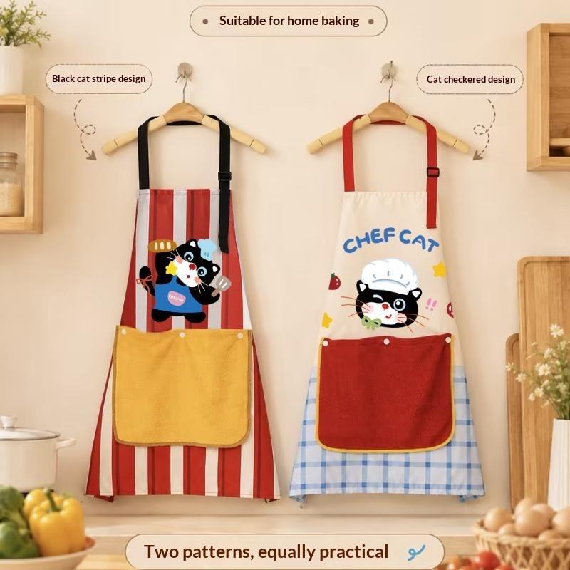 Cute Chef Cat Kitchen Apron Non-Toxic Fabric Adjustable Strap Big Pocket for Parent-Child Cooking Baking