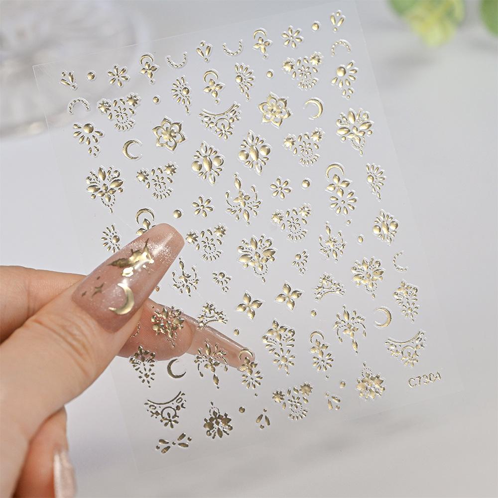 Champagne Gold Star Moon Angel Nail Art Sticker Adhesive Self-Adhesive Solid Color Champagne Gold Light Luxury Nail Art Sticker