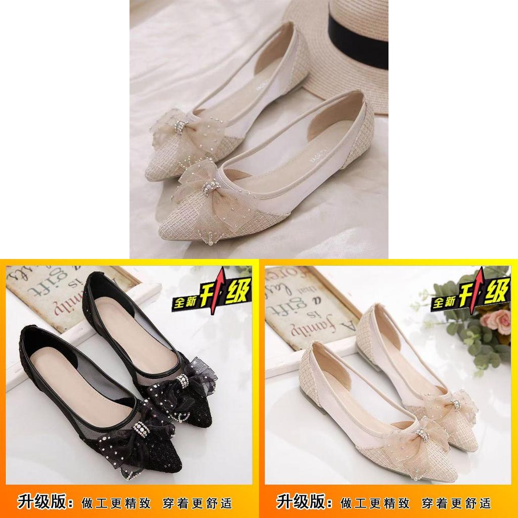 Female Loafers With Mesh Outer Fabric And Lace Bow For Casual Spring Wear