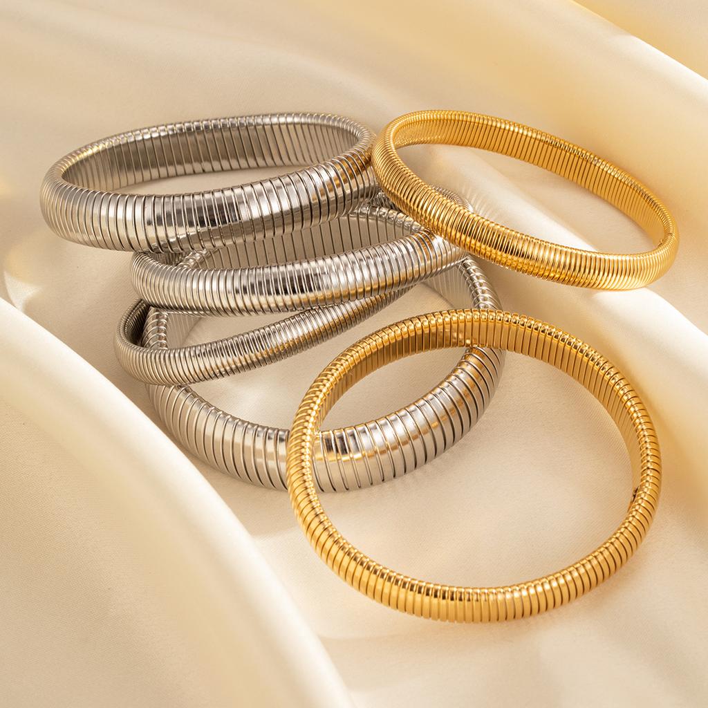 Elastisches Edelstahl Dickes Metall Punk Armband Damen 18k Vergoldeter Charm 8/10/12/20/16MM Elastisches Armband