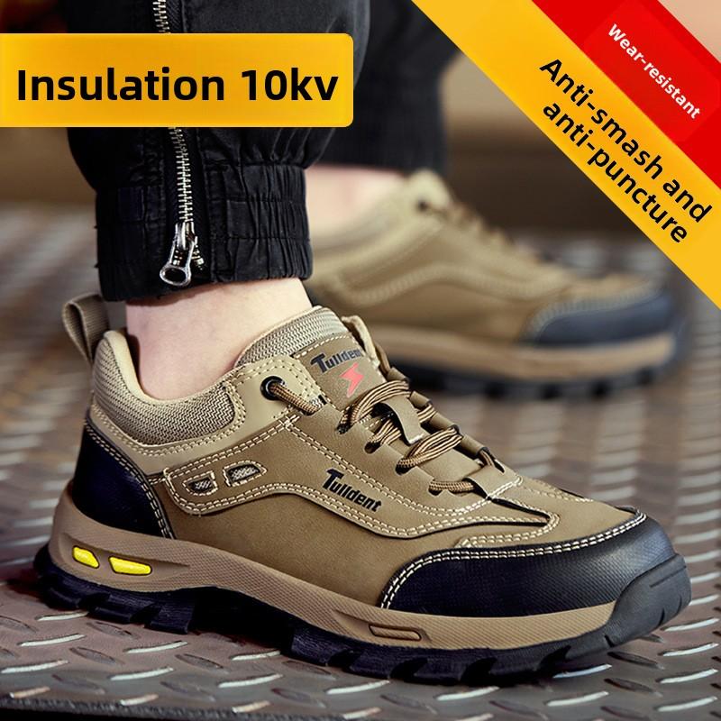 

plastic toe cap safety shoes for Men anti puncture anti-slip work shoes for Industrial Construction electrician insulation shoes 35 коричневый