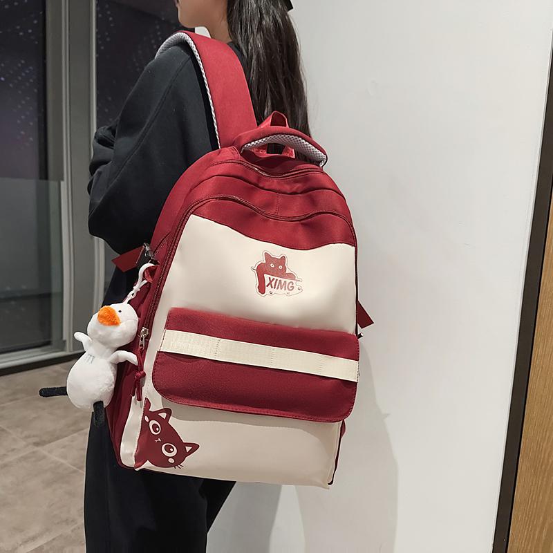 Women Large Capacity Backpack Boys Girls Color Contrast Backpack Student Schoolbag