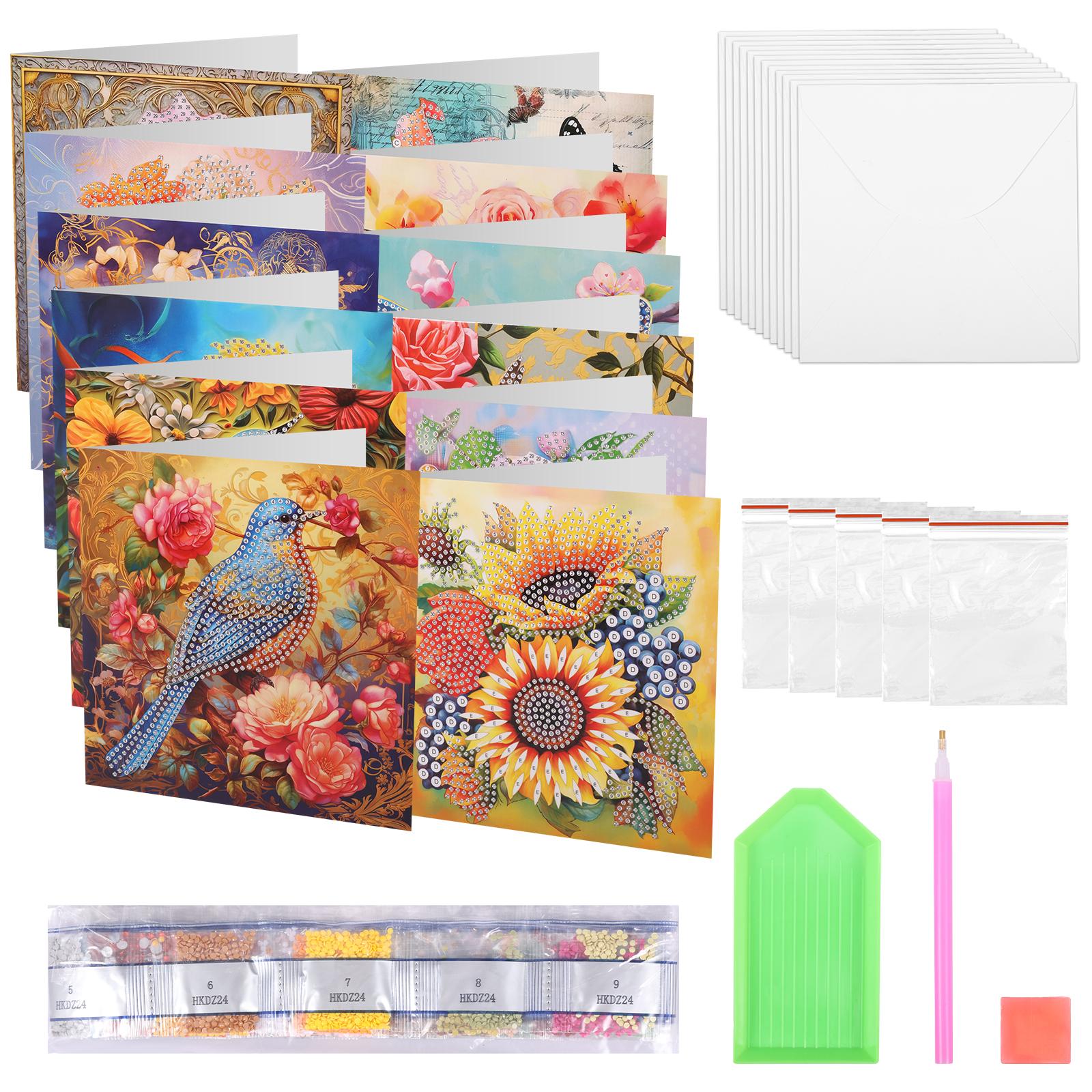 

12 Pcs Diamond Art Card DIY Manual Greeting Card Diamond-painted Greeting Cards with Painting Tools and Envelope for Festival