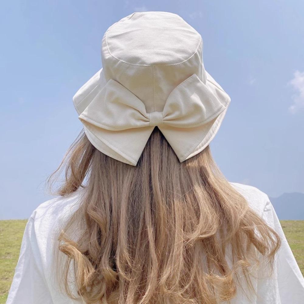 Cotton Wide Brim Cap Sunscreen UV Protection Sun Hat Trendy Bow Bucket Hat  Seaside