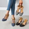 Women's Two-Tone T-Strap Heels Chunky Block Heel Ankle Strap Dress Pumps