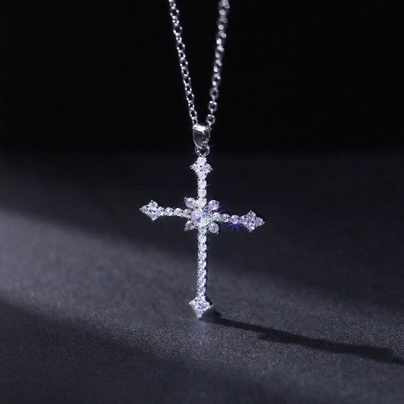 1 pièce Collier Couleur Or Blanc Imitation Dames Vent Froid Plein de Diamants Étoile Mangue Brillant Pendentif Croix Bijoux