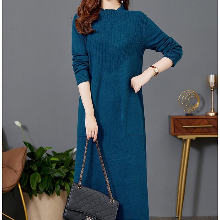 Half Turtleneck Knitted Dress for Women In Autumn and Winter Solid Color Loose Long Sweater Casual Women's Wear