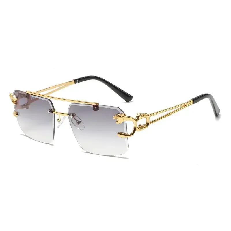 Fashion Popular Stylish UV400 Sunglasses Women Men Rimless Square Double Bridge Sun Glasses Shades Luxury Leopard Templets Goggles