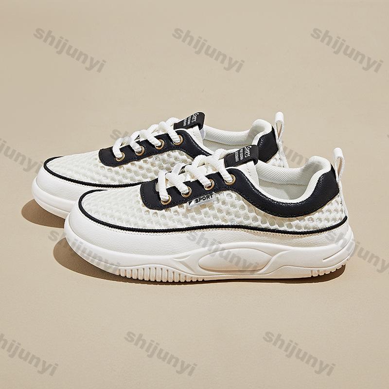 Fashion Women's White Sneakers 2025 Summer New Mesh Breathable Comfortable Outdoor Sports Shoes Fashion Lace Up Height Increase Flats