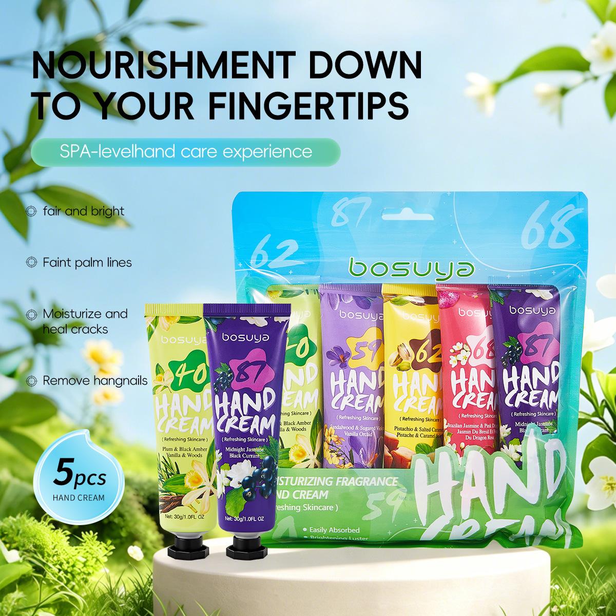 Bosuya Hand Cream 5Pcs Set Hydrating Moisturizing Smooth Fingertips Fast Absorbing Non Greasy 1