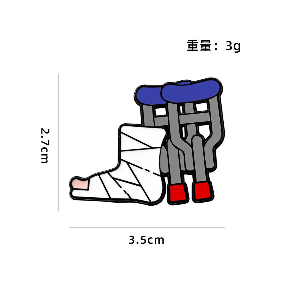 Medical series Metal badge crutches ECG monitor syringe sphygmomanometer cartoon brooch