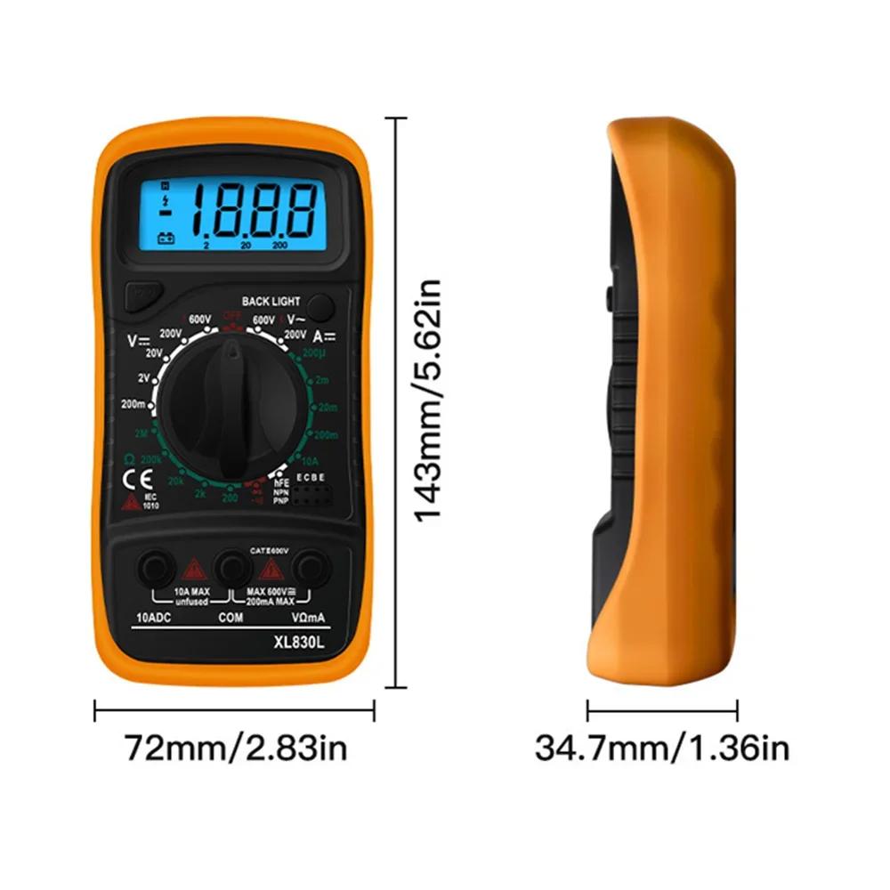 Handheld Digital Multimeter - LCD Backlight AC/DC Voltmeter, Ohm & Ampere Tester (Portable)