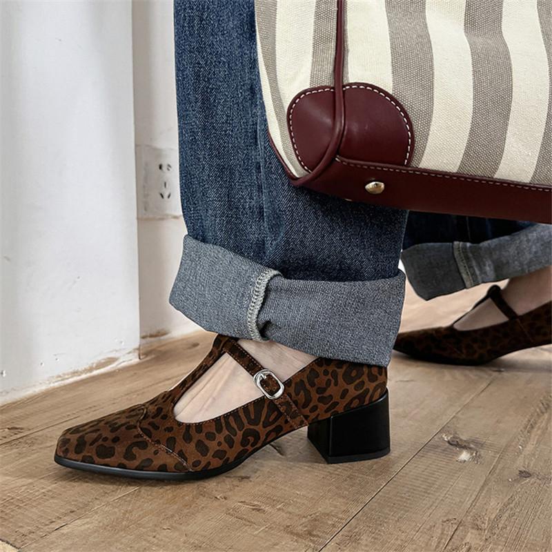 Fashion New Spring/summer Mary Jane Shoes Genuine Leather Shoes for Women Fashion High Heels Square Toe Women Pumps Chunky Heels Silvery