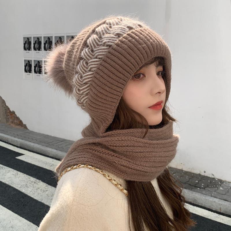 Korean Style Knit Hat With Scarf For Winter Warmth And Windproof Protection