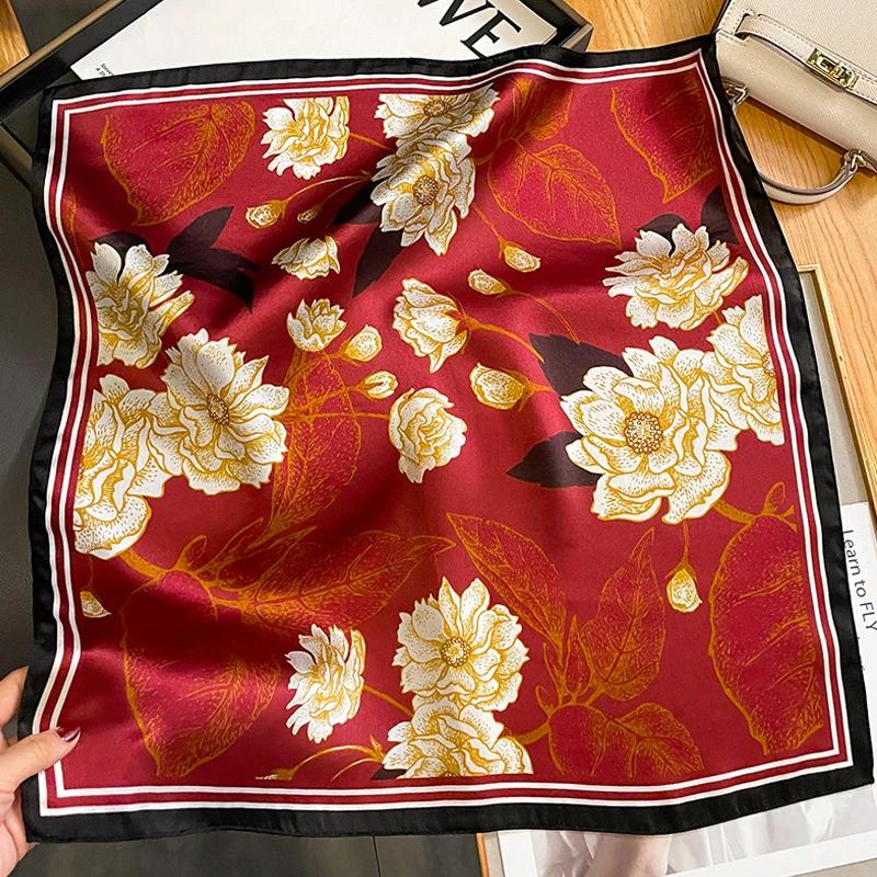 100% Real Silk Scarf Women Elegant Floral Print Foulard Neck Hairband Female Small Square Scarves Spring Kerchief Tie 2025 New