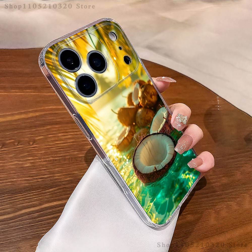 Coconut Fruits Tropical Phone Case For iPhone 16,15,17,12,13,14,11 Max,Pro,Plus,X,XS,XR,SE4,E Mini Transparent Cover