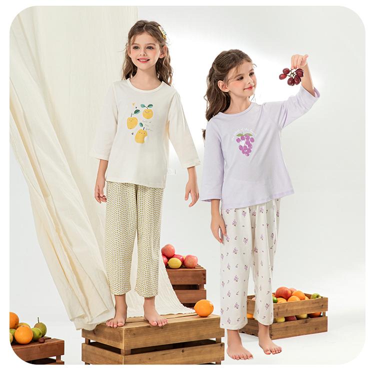150g Lyocell English Bollen Girls' Pajama Set with 7/4 Sleeves and Pants
