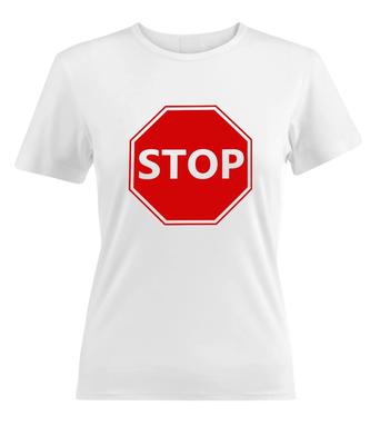 Red Driver Stop Sign Women Junior Crew Neck Tee T-Shirt Traffic Stop Shirt