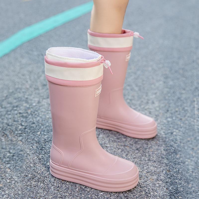 Rain shoes women's adult fashion long tube water shoes women's velvet warm rain boots waterproof and non-slip kitchen rubber shoes wear-resistant