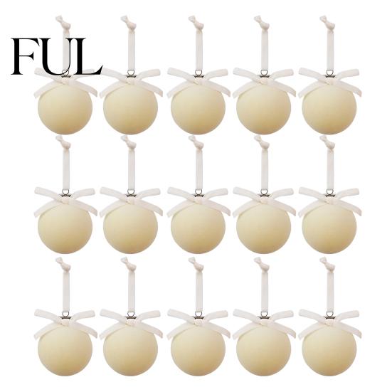 Retro Christmas Baubles with Bows 15Pcs Flocking Ball Hanging Ornaments Bow Decor, Flocked Tree Velvet Balls Bubbles for Holiday Home Decoration,