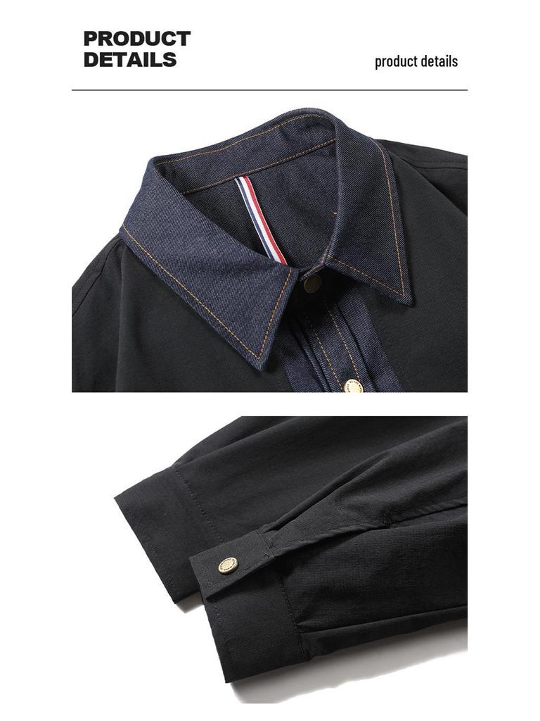 Men's Designer-Style Faux Two-Piece Jacket, Spring/Autumn 2025, Loose Casual Workwear, Trendy Cotton Outerwear.