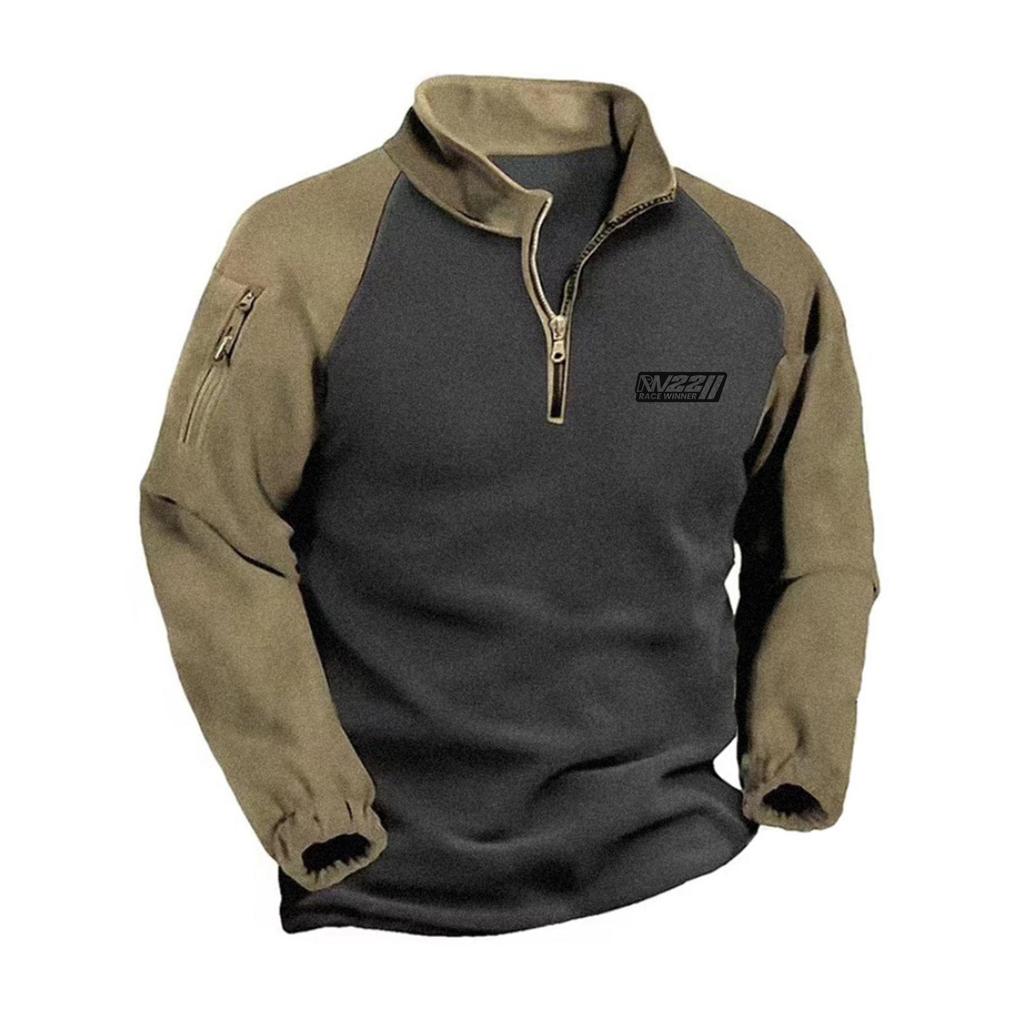 Men's Fleece Warm V-neck Zipper Sweatshirt Outdoor Sports Coats Pullover Men's Casual Outwear